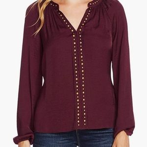 Vince Camuto Studded Blouson-Sleeve Top Merlot